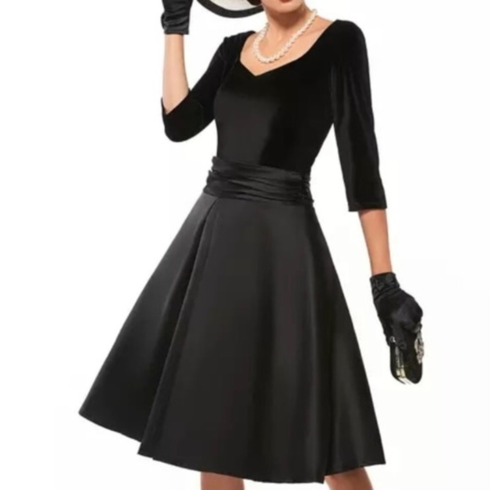 Black Pin Up Rockabilly Velvet Satin Dress M - Picture 1 of 5